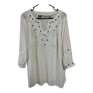 Edward Woman Irish Linen Embroidered Top 2X White Tunic Blouse – Boho Peasant St